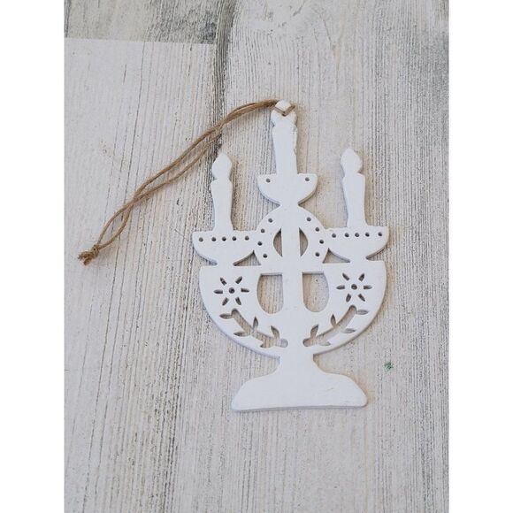 White Hanukkah menorah AS IS candle ornament Xmas decor - Picture 1 of 6